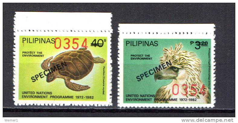 Philippines 1982 Michel 1475-1476 Animals, UN Environment Programme Set Of 2 "Specimen" MNH - Philippines