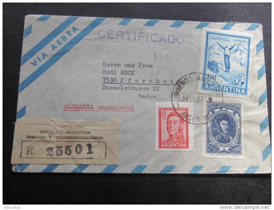 Buenos Aires Argentine Argentina Lettre Letter Cover Certificado R 25501 Recommandé Pour Baden Timbre Saut à Ski - Storia Postale