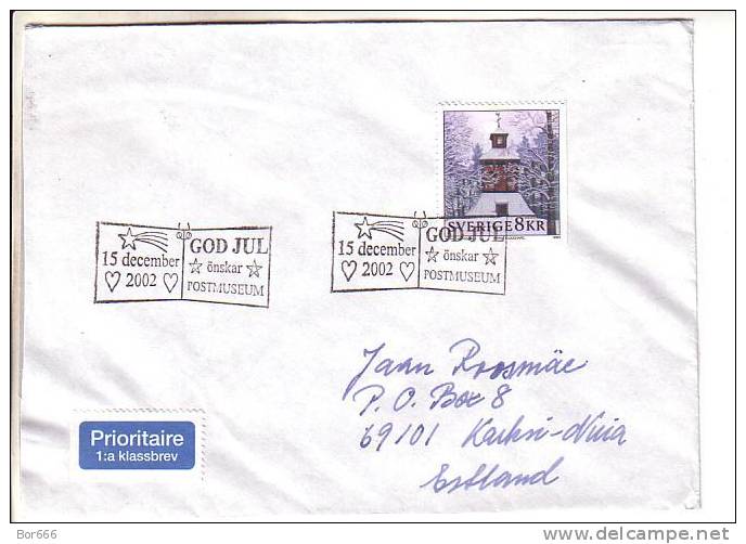 GOOD SWEDEN Postal Cover To ESTONIA 2002 - Good Stamped: Church With Special Cancel - Cartas & Documentos