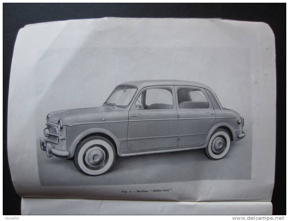 Notice D'entretien  FIAT MILLECENT (M34) 1956 (5 Vues) Berline Mille-cent Type "103 E" - Cars