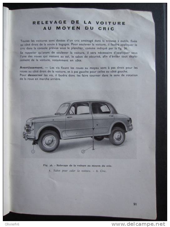 Notice D'entretien  FIAT MILLECENT (M34) 1956 (5 Vues) Berline Mille-cent Type "103 E" - Automobile