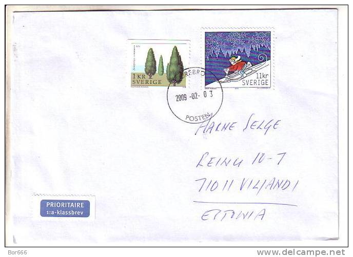 GOOD SWEDEN Postal Cover To ESTONIA 2009 - Good Stamped: Trees ; Child - Lettres & Documents