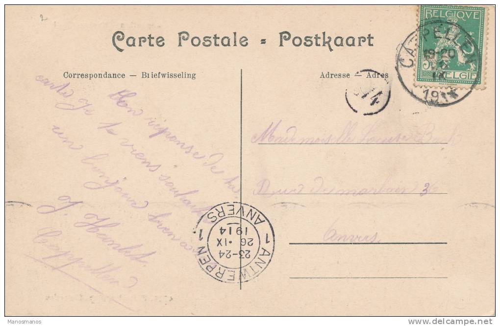 578/20 - PREMIERS MOIS DE GUERRE - Carte-Vue TP Pellens CAPPELLEN 26 IX 1914 Vers ANVERS - Sonstige & Ohne Zuordnung