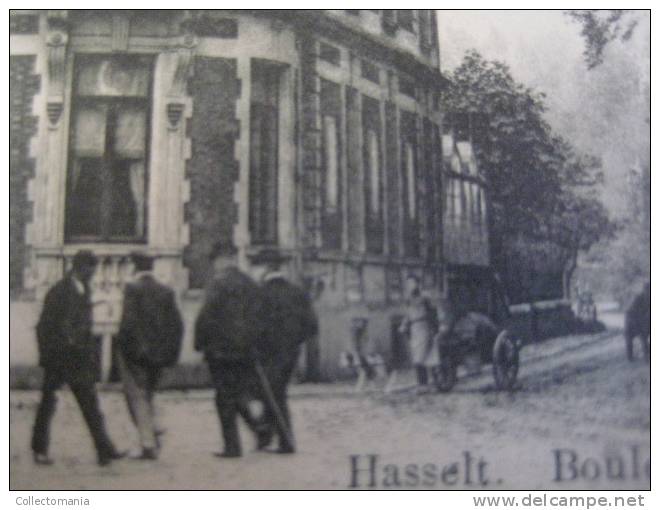 8 postkaarten Hasselt  La place et la rue de la station,bassin de canal,rue de Diest;Boulevard SChierveld,