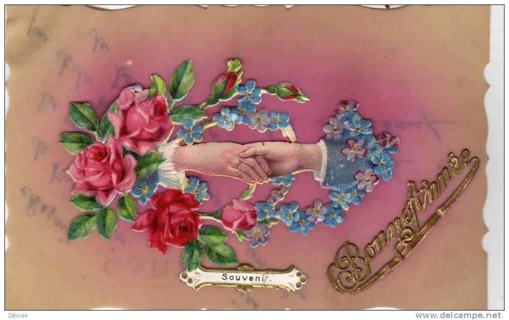 Genre Plastique Transparent Et Papier - Bonne Année - Souvenir - Fleurs - Poignée De Mains - Roses - Myosotis - Otros & Sin Clasificación