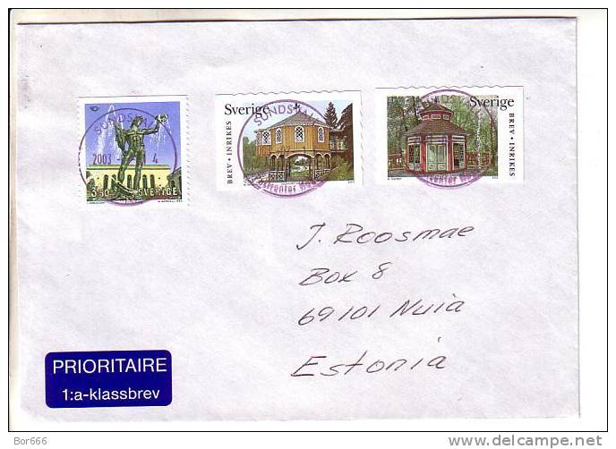 GOOD SWEDEN Postal Cover To ESTONIA 2003 - Good Stamped: Monument ; Architecture - Lettres & Documents