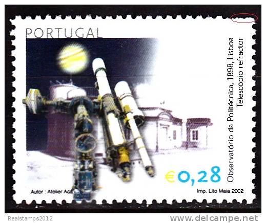 PORTUGAL - 2002,  Astronomia. (Telescópio Refractor)  € 0,28,   (*) MNG, Com Defeito    MUNDIFIL  Nº 2859 - Ungebraucht