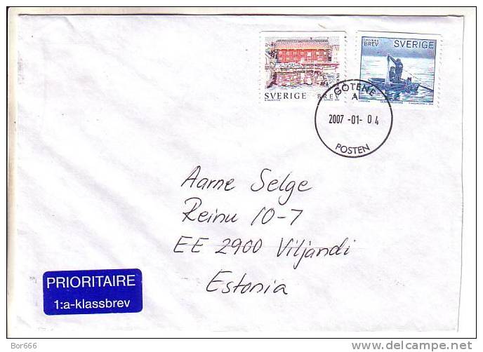 GOOD SWEDEN Postal Cover To ESTONIA 2007 - Good Stamped: Fishing - Briefe U. Dokumente