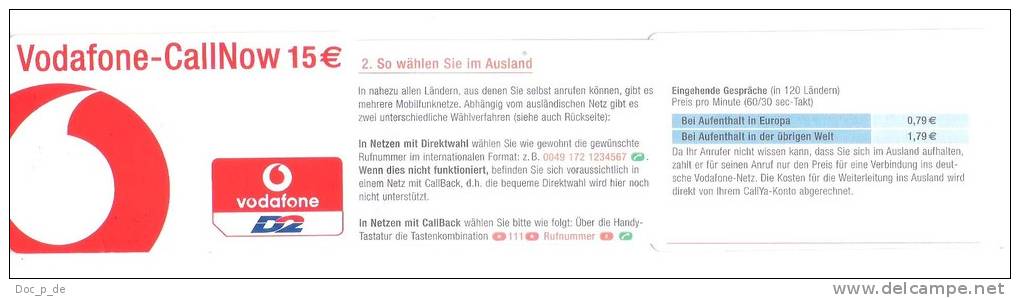 Deutschland  - D2 Vodafone - Call Now Zum Ausklappen - CallNow - Prepaid Recharge Card-  Date: 08/05 - GSM, Voorafbetaald & Herlaadbare Kaarten