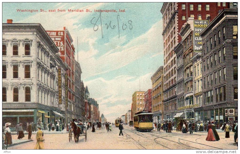 Washington Street & Tram Indianapolis Ind 1908 Postcard - Indianapolis