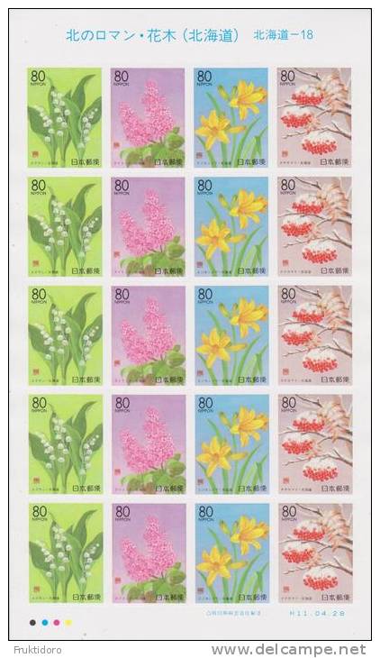 Japan Mi 2678-2681 Flowers From Hokkaido - Lily Of The Valley - Pink Lilac - Daylily - Rowan Tree Berries In Snow ** - Blocks & Sheetlets