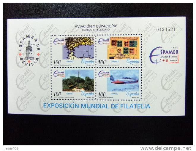 ESPAÑA SPAIN ESPAGNE 1996 EXPO FILATELIA   Edifil Nº 3428 + 3433 ** Yvert Nº BF 70 -71  ** MNH - Aviones
