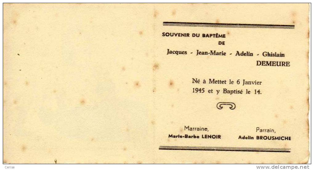 Jacques Demeure Né à Mettet Le 6 Janvier 1945 - Geboorte & Doop