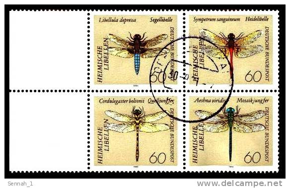 Bund / Germany: ´Libellen, Odonata 1991´ / ´Dragonflys´, Mi. 1546-1549 LF; Yv. 1374-1377; Sc. 1671-1674 Oo - Usados