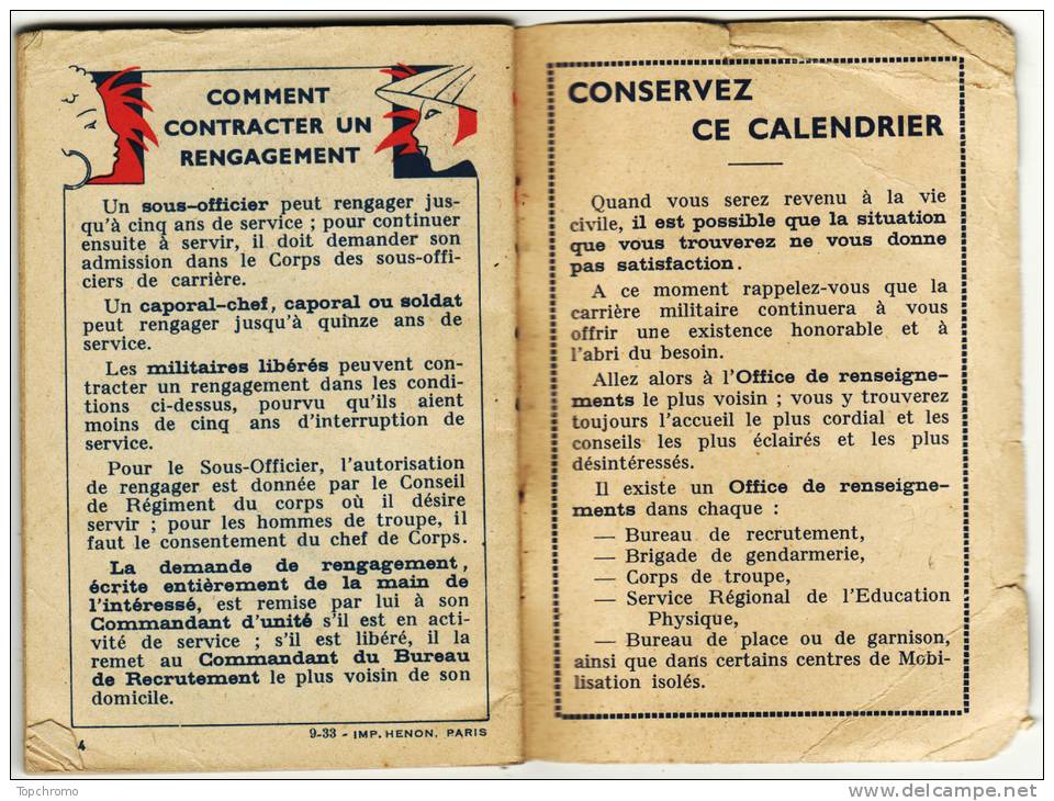 Calendrier Du Soldat Français 66 Pages Octobre 1933 Avril 1935 Agenda Militaria - Tamaño Pequeño : 1921-40