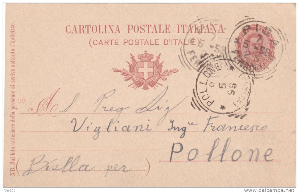 CARTOLINA POSTALE ITALIANA,PC STATIONERY 1898. - Stamped Stationery