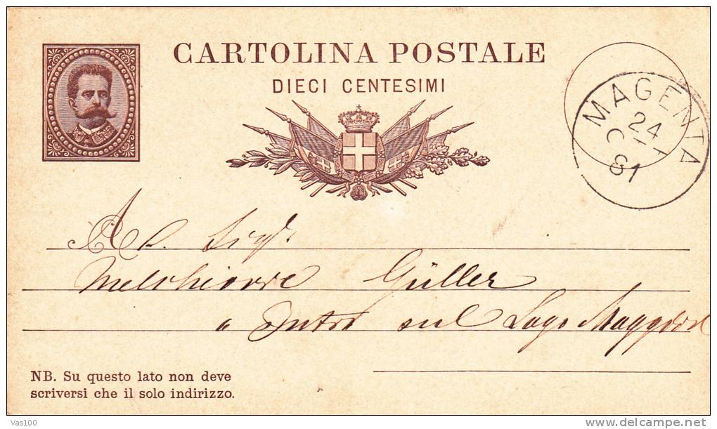 CARTOLINA POSTALE ITALIANA,PC STATIONERY  SENT TO MAIL IN 1881. - Entiers Postaux