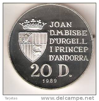 MONEDA DE PLATA DE ANDORRA DE 20 DINERS AÑO 1989 DE LAS OLIMPIADAS DE BARCELONA 1992 (VELA) SILVER-ARGENT - Andorre