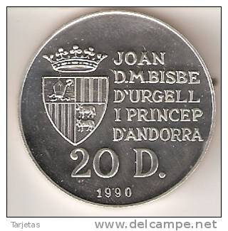 MONEDA DE PLATA DE ANDORRA DE 20 DINERS AÑO 1990 DE LAS OLIMPIADAS DE BARCELONA 1992 (ATLETISMO) SILVER-ARGENT - Andorra
