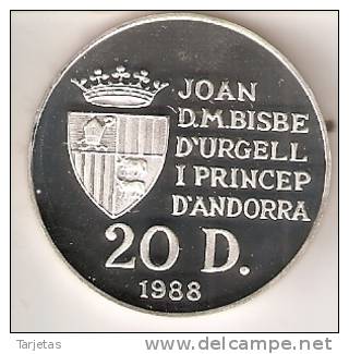 MONEDA DE PLATA DE ANDORRA DE 20 DINERS AÑO 1990 DE LAS OLIMPIADAS DE BARCELONA 1992 (AROS) SILVER-ARGENT - Andorra