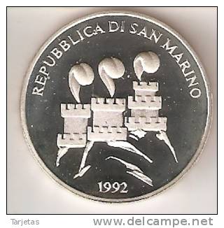 MONEDA DE PLATA DE SAN MARINO DE 1000 LIRAS AÑO 1992 DE LAS OLIMPIADAS DE BARCELONA 1992 (SILVER-ARGENT) - Saint-Marin