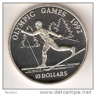 MONEDA DE PLATA DE COOK ISLANDS DE 10 DOLARES AÑO 1990 DE LAS OLIMPIADAS DE BARCELONA 1992 (SILVER-ARGENT )SALTO  ALTURA - Cook