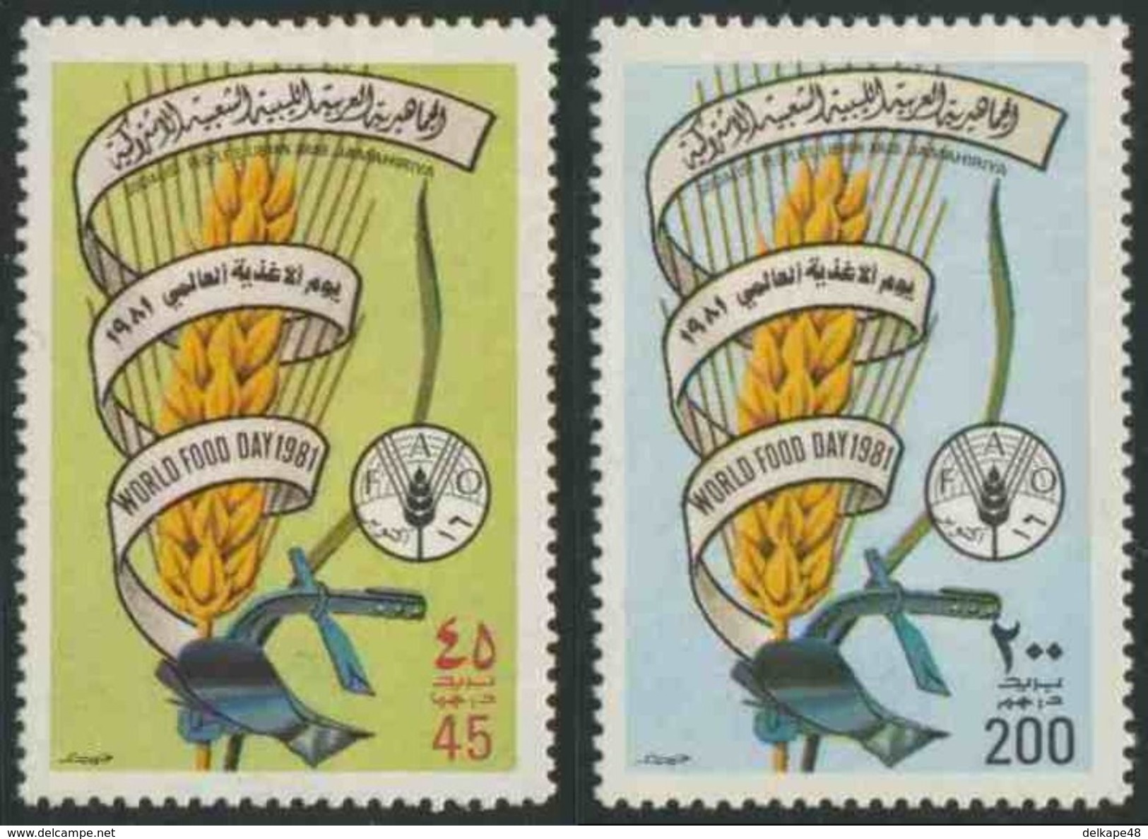 Libya Libie Libyen 1981 Mi 938 /9 YT 937 /8 ** Wheat + Plough – World Food Day / Ähre, Emblem, Plug - Welternährungstag - Contre La Faim