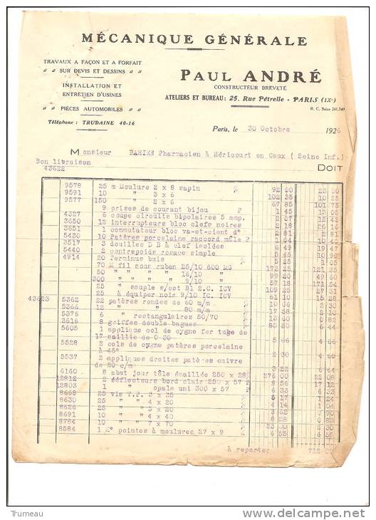 PARIS-HERICOURT EN CAUX-MECANIQUE GENERALE PAUL ANDRE-CONSTRUCTEUR BREVETE- - Elektriciteit En Gas