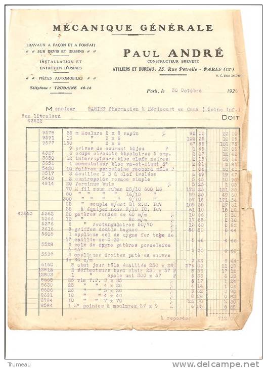 PARIS-HERICOURT EN CAUX-MECANIQUE GENERALE PAUL ANDRE-CONSTRUCTEUR BREVETE- - Elektriciteit En Gas