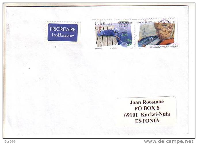 GOOD SWEDEN Postal Cover To ESTONIA 2007 - Good Stamped: Fishing - Briefe U. Dokumente