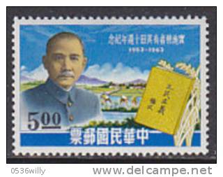 Taiwan/Formosa 1963. Sun Yat-sen Mit Dem Buch "Drei Grundsaetze Des Volkes" (B.0200) - Ungebraucht