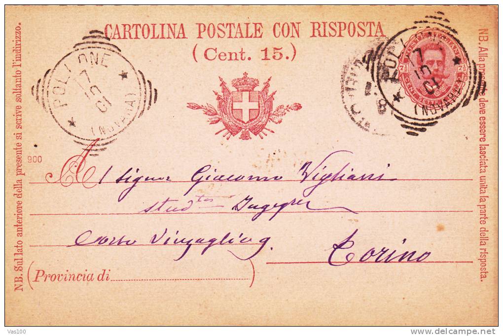 CARTOLINA POSTALE ITALIANA,PC STATIONERY  SENT TO MAIL IN 1901. - Stamped Stationery