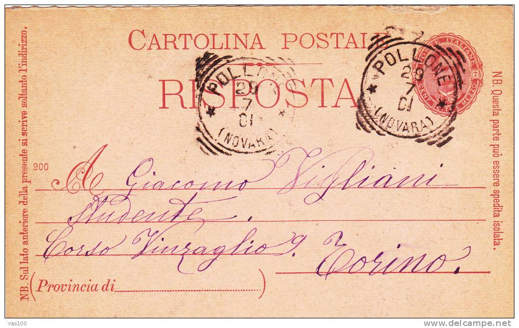 CARTOLINA POSTALE ITALIANA,PC STATIONERY  SENT TO MAIL IN 1901. - Interi Postali