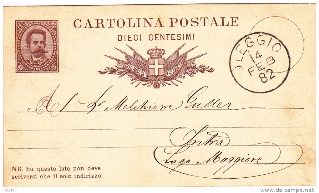 CARTOLINA POSTALE ITALIANA,PC STATIONERY  SENT TO MAIL IN 1882. - Stamped Stationery
