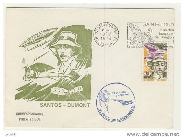 ENVELOPPE # CORRESPONDANCE PHILATELIQUE # SANTOS-DUMONT # 1973 # TAMPON SPECIAL " DU BRAZIL AU SUPERSONIQUE" - Avions