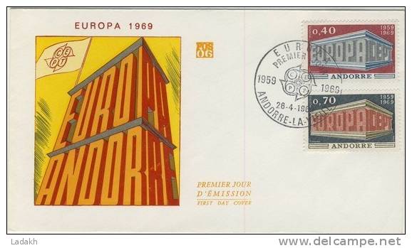 FDC ANDORRE 1969 EUROPA # 0.40 ET 0.70 - Lettres & Documents
