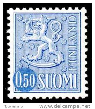 FINLAND, M-63 Lions Definitives 0,50 Blue Type IIW HaP** - Unused Stamps