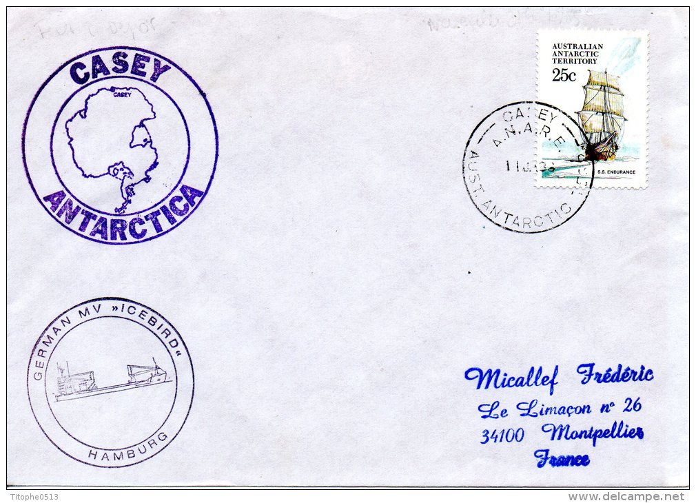 ANTARCTIQUE AUSTRALIEN. Enveloppe Polaire De 1986. Base Casey. German MV "Icebird". - Polareshiffe & Eisbrecher