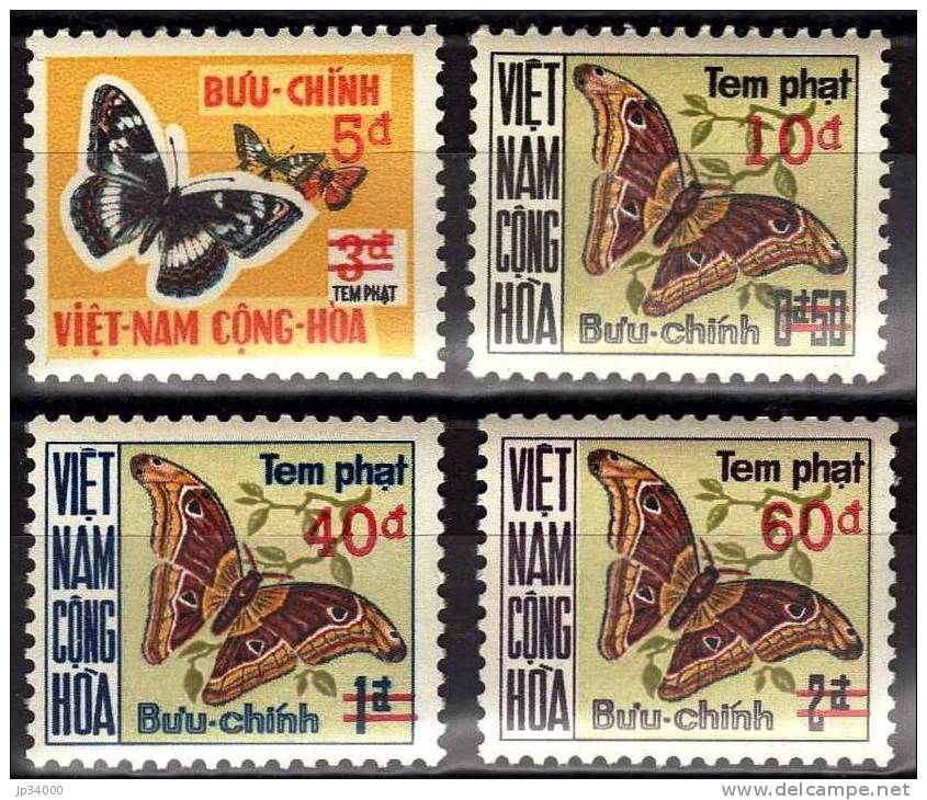 VIETNAM SUD Papillons, Insectes (yvert N° TAXE 21/24) **  MNH Perforate - Papillons