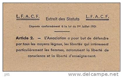 LIMAY LGUE FEMININE D&acute;ACTION CATHOLIQUE CARTE D&acute;ADHERENT ANNEE 1947 AVEC CACHET DE LFACF - Tarjetas De Visita