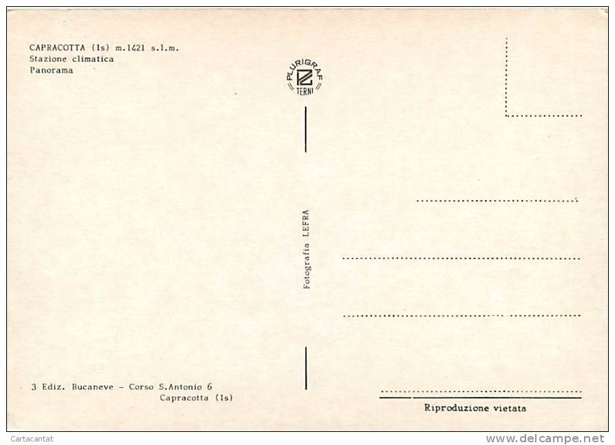 BELLA VEDUTA DAL BASSO DI CAPRACOTTA (ISERNIA). CARTOLINA ANNI '60 - Isernia