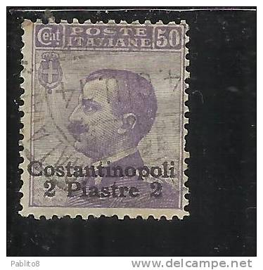 LEVANTE COSTANTINOPOLI 1909-1911 SOPRASTAMPATO D'ITALIA ITALY OVERPRINTED 2 PI SU 50 CENT. USATO USED OBLITERE' - Bureaux D'Europe & D'Asie