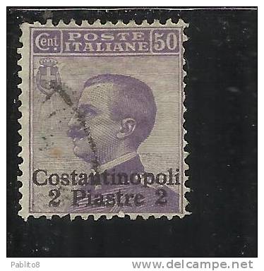 LEVANTE COSTANTINOPOLI 1909-1911 SOPRASTAMPATO D'ITALIA ITALY OVERPRINTED 2 PI SU 50 CENT. USATO USED OBLITERE' - European And Asian Offices