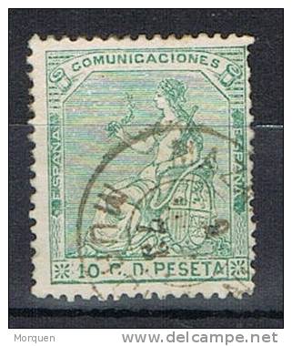 Sello 10 Cts Alegoria España 1873, Fechador MAZARRON (Murcia), Num 133 º - Used Stamps