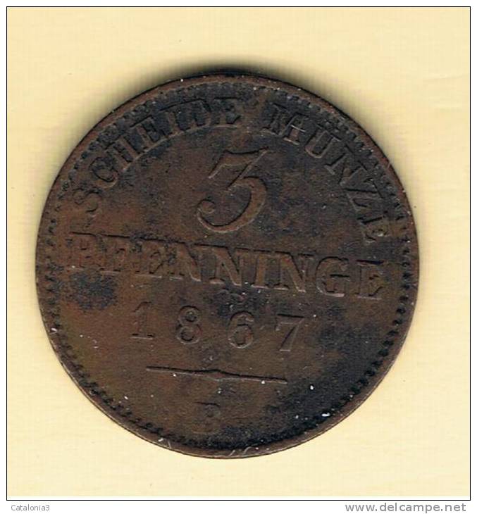 ALEMANIA - GERMANY - PRUSIA   3 Pfennig 1867B  KM482 - Otros & Sin Clasificación