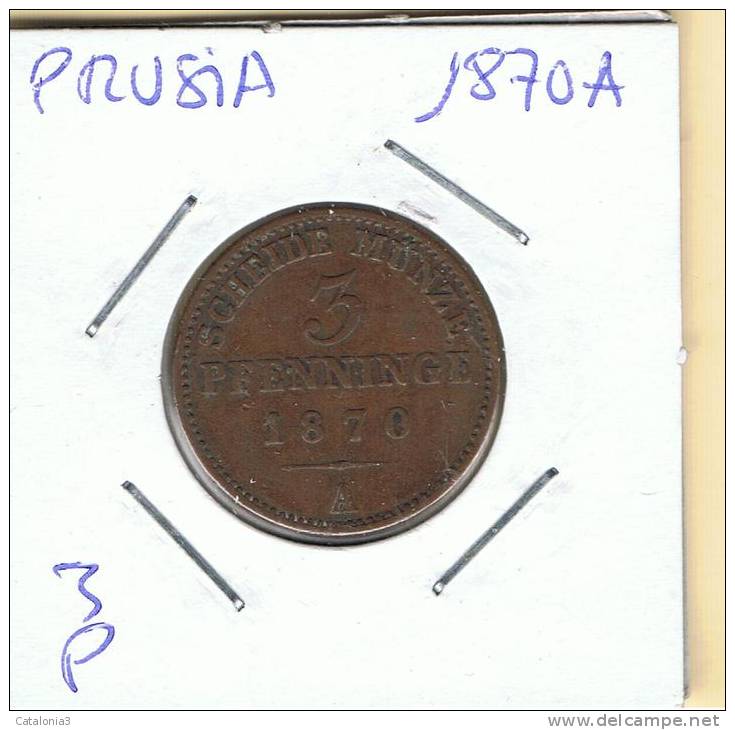 ALEMANIA - GERMANY - PRUSIA  3 Pfennig 1870A   KM482 - Sonstige & Ohne Zuordnung