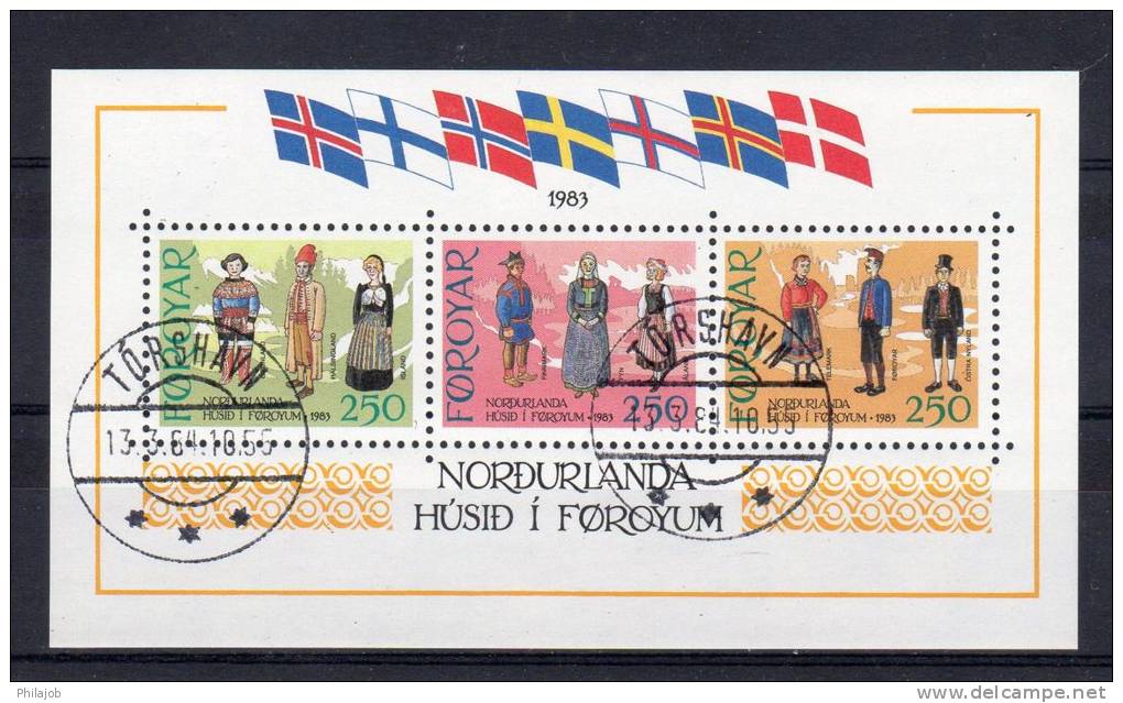FEROE 1983 N° YT BF 1 OBLITERE Cote 16.50 € : " INAUGURATION DE LA MAISON NORDIQUE DE TORSHAVN ". Parfait état. - Faroe Islands