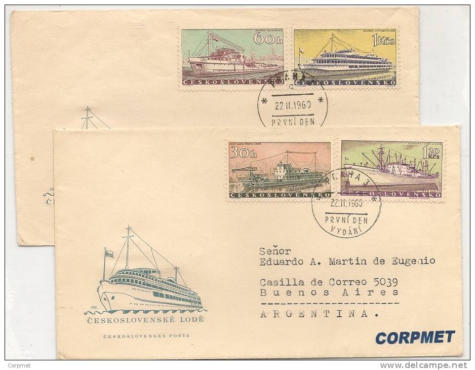 TCHECOSLOVAQUIE - Flotte Marchande 1960 - 2 FDC COVERS Sent To ARGENTINA - Yvert # 1062/1065 - FDC