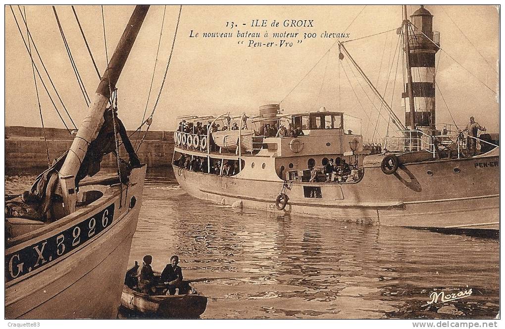 ILE DE GROIX-LE NOUVEAU BATEAU A MOTEUR 300 CHEVAUX \"PEN-ER-VRO\" -   RARE   -TRES BELLE CARTE ANIMEE!!!! - Groix