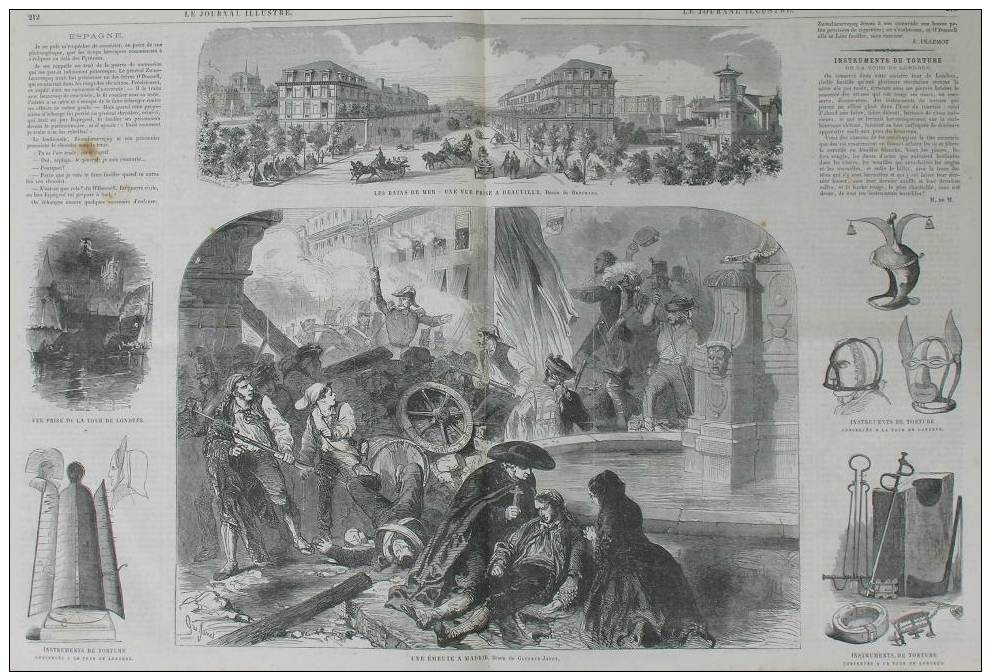 N°126 JOURNAL ILLUSTRE 1866:ST-ETIENNE/DEAUVILLE /EMEUTES A MADRID/INSTRUMENTS DE TORTURE TOUR DE LONDRES - 1850 - 1899